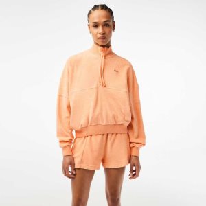 Lacoste High-Neck Terry Cloth Half Zip ανοιχτο πορτοκαλι | MW9258641