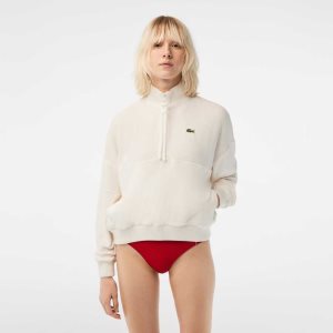 Lacoste High-Neck Terry Cloth Half Zip ασπρα | UT2075849