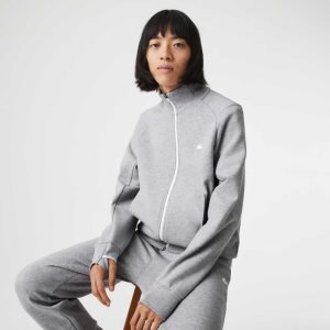 Lacoste High-Neck βαμβακερα Blend Zip γκρι | IS7298534