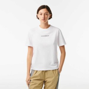 Lacoste Jersey Contrast Print T-Shirt ασπρα | WC0859674