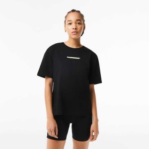 Lacoste Jersey Contrast Print T-Shirt μαυρα | JU8510426