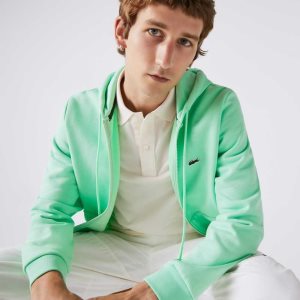 Lacoste Kangaroo Pocket Fleece Zipped Sweatshirt ανοιχτο πρασινο | HJ4370698