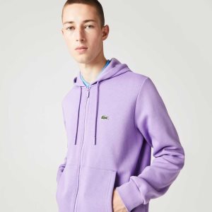Lacoste Kangaroo Pocket Fleece Zipped Sweatshirt μωβ | WN7418256