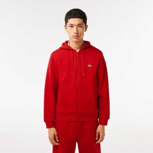 Lacoste Kangaroo Pocket Fleece Zipped κοκκινα | AN1673429
