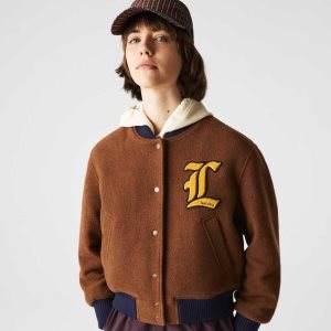 Lacoste LIVE Badge Μαλλί Blend Teddy καφε μαυρα | TR4736210