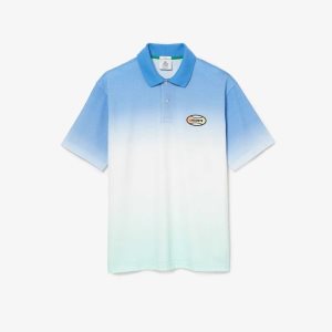 Lacoste LIVE Loose Fit Gradated Print βαμβακερα μπλε ασπρα τυρκουάζ | FI8412795