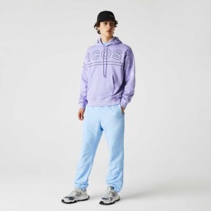Lacoste LIVE Loose Fit Κουκουλοφόρος Print Fleece μωβ | QV6231097