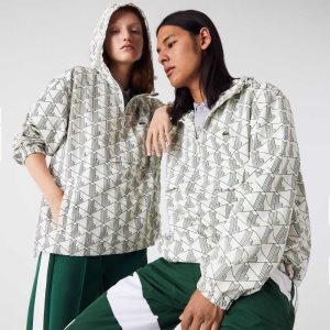 Lacoste LIVE Monogram Patterned Pullover Windbreaker ασπρα πρασινο | TI7860912