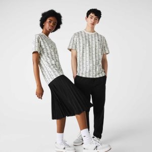 Lacoste LIVE Monogram Print βαμβακερα ασπρα πρασινο | HF1963258