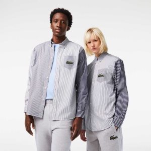 Lacoste Large Crocodile Ριγέ βαμβακερα ασπρα σκουρο μπλε μπλε | IE6791345