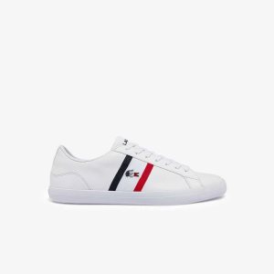 Lacoste Lerond Tricolor δερματινα ασπρα μπλε κοκκινα | FL7062543