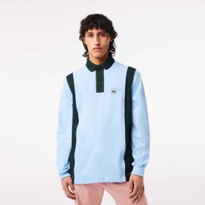 Lacoste Long Sleeve Organic βαμβακερα Rugby μπλε πρασινο | FI6130485