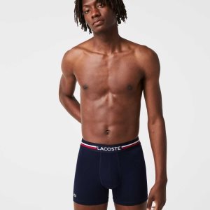 Lacoste Long βαμβακερα Boxer Brief 3-Pack σκουρο μπλε μπλε γκρι κοκκινα | VH8537910