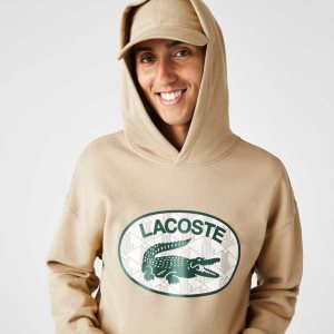 Lacoste Loose Fit Branded Monogram Κουκουλοφόρος Μπεζ | AG8015732