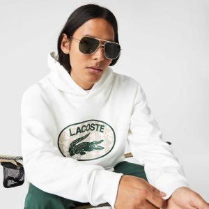 Lacoste Loose Fit Branded Monogram Κουκουλοφόρος ασπρα | EL0512486