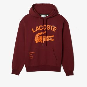 Lacoste Loose Fit Crocodile Κουκουλοφόρος μπορντο | QC4975260