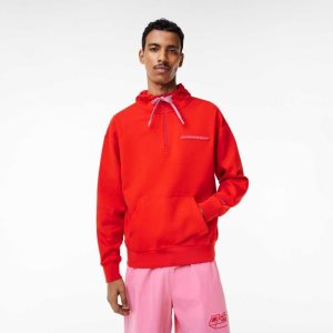 Lacoste Loose Fit Hoodie κοκκινα | ZK4360792