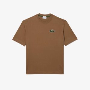 Lacoste Loose Fit Large Crocodile Organic βαμβακερα ανοιχτο καφε | DL0793642