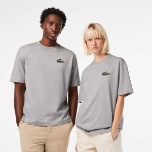Lacoste Loose Fit Large Crocodile Organic βαμβακερα γκρι | KY6152049