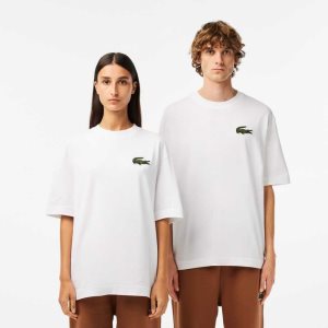 Lacoste Loose Fit Large Crocodile Organic βαμβακερα ασπρα | PE4192356