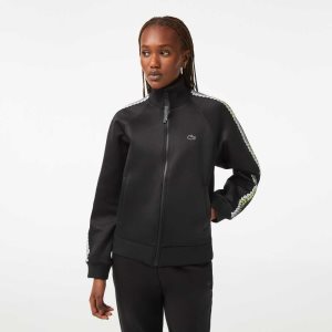 Lacoste Loose Fit Logo Stripe Zipped μαυρα | ZJ3421986
