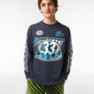 Lacoste Loose Fit Long Sleeve Printed μπλε | MX9213648