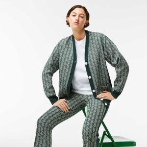 Lacoste Loose Fit Monogram Print Cardigan πρασινο Μπεζ | YW8231706