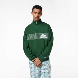 Lacoste Loose Fit Organic βαμβακερα Half Zip Sweatshirt πρασινο | KT9305287