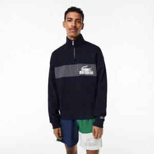 Lacoste Loose Fit Organic βαμβακερα Half Zip σκουρο μπλε μπλε | NE4235860