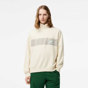 Lacoste Loose Fit Organic βαμβακερα Half Zip ασπρα | SF2940356