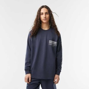 Lacoste Loose Fit βαμβακερα Jersey Long Sleeve μπλε | AM4251039
