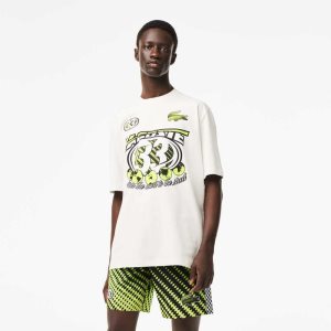 Lacoste Loose Fit βαμβακερα Jersey Print ασπρα | BY2649071