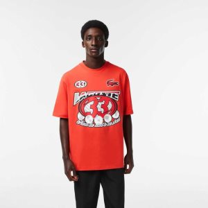 Lacoste Loose Fit βαμβακερα Jersey Print πορτοκαλι | HE6531780