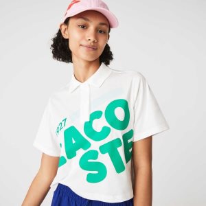 Lacoste Loose Fit κοντο Print Organic βαμβακερα ασπρα | DK1702593