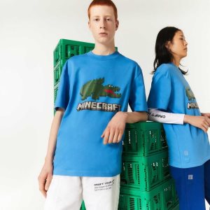 Lacoste Minecraft Print Organic βαμβακερα T-Shirt μπλε | AL9324708