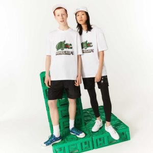 Lacoste Minecraft Print Organic βαμβακερα T-Shirt ασπρα | GE6748531