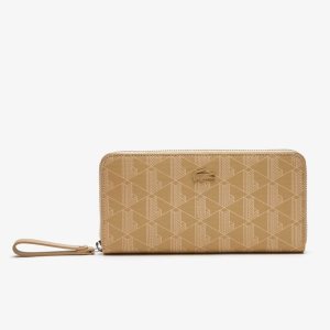 Lacoste Monogram Print Zip Wallet Μπεζ | SJ0519367