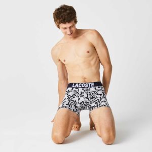 Lacoste Nautical Print Boxer Brief 3-Pack γκρι σκουρο μπλε μπλε ασπρα | BV9475086