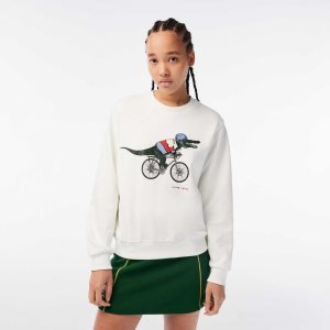 Lacoste Netflix Loose Fit Organic βαμβακερα Fleece ασπρα | QH3129847
