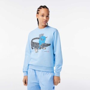 Lacoste Netflix Loose Fit Organic βαμβακερα Fleece μπλε | RD6243598
