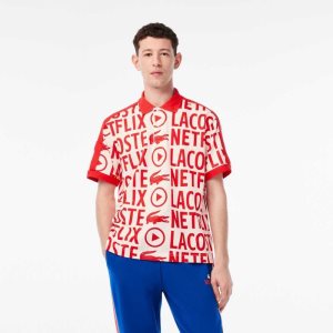 Lacoste Netflix Loose Fit Organic βαμβακερα Print ασπρα κοκκινα | ZW8672391