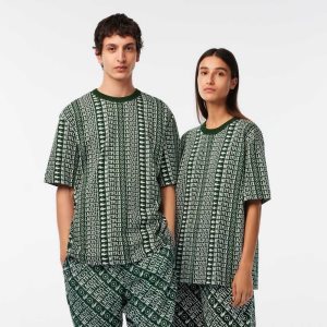 Lacoste Netflix Loose Fit Printed T-Shirt πρασινο ασπρα | PC9285031