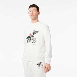 Lacoste Netflix Organic βαμβακερα Fleece Print ασπρα | IM8372140
