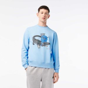 Lacoste Netflix Organic βαμβακερα Fleece Print μπλε | JV4362780