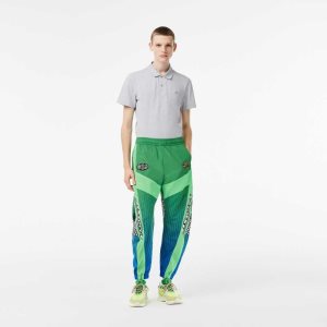 Lacoste Ombre Checkerboard Print tracking Pants πρασινο μπλε | QG5078162