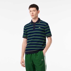 Lacoste Organic βαμβακερα French Made Ριγέ Polo μπλε μαυρα ασπρα | GK8726394