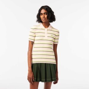 Lacoste Organic βαμβακερα French Made Ριγέ Polo ασπρα | IZ3017456
