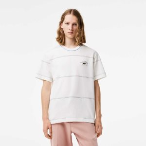 Lacoste Organic βαμβακερα Jersey Stripe ασπρα | OI1592364