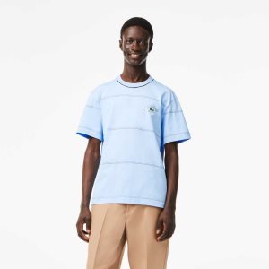 Lacoste Organic βαμβακερα Jersey Stripe μπλε | VH3462107