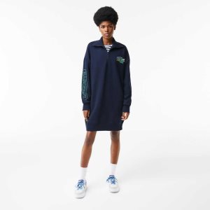 Lacoste Oversized Zip Neck Polo σκουρο μπλε μπλε | GJ0518964